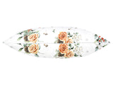 Weisse Kissenhuelle ca. 50x50 cm – Winterdeko mit orangen gefrosteten Rosen, Kieferzapfen und Zweigen im Allloverdruck. Ansicht von unten mit Reissverschluss – 100% Baumwolle – Aus der beties Magie des Winters "Frost-Rose" Kollektion.