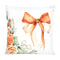Weisse Kissenhuelle ca. 50x50 cm – Winterdeko mit oranger Schleife und orangen gefrosteten Rosen und Zweigen – 100% Baumwolle – Aus der beties Magie des Winters "Frost-Rose Schleife" Kollektion.