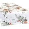 Weisser Tischlaeufer – Winterdeko mit gefrosteten Rosen in orange, Tannenzapfen und Zweigen – 100% Baumwolle – aus der beties Magie des Winters "Frost-Rose" Kollektion.