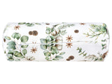 Weisse Nackenrollenhuelle ca. 15x40 cm Ansicht von unten mit Reissverschluss  – Winterdeko mit Tannenzapfen und Zweigen – 100% Baumwolle – aus der beties Kollektion, "Magie des Winters – Moggl"