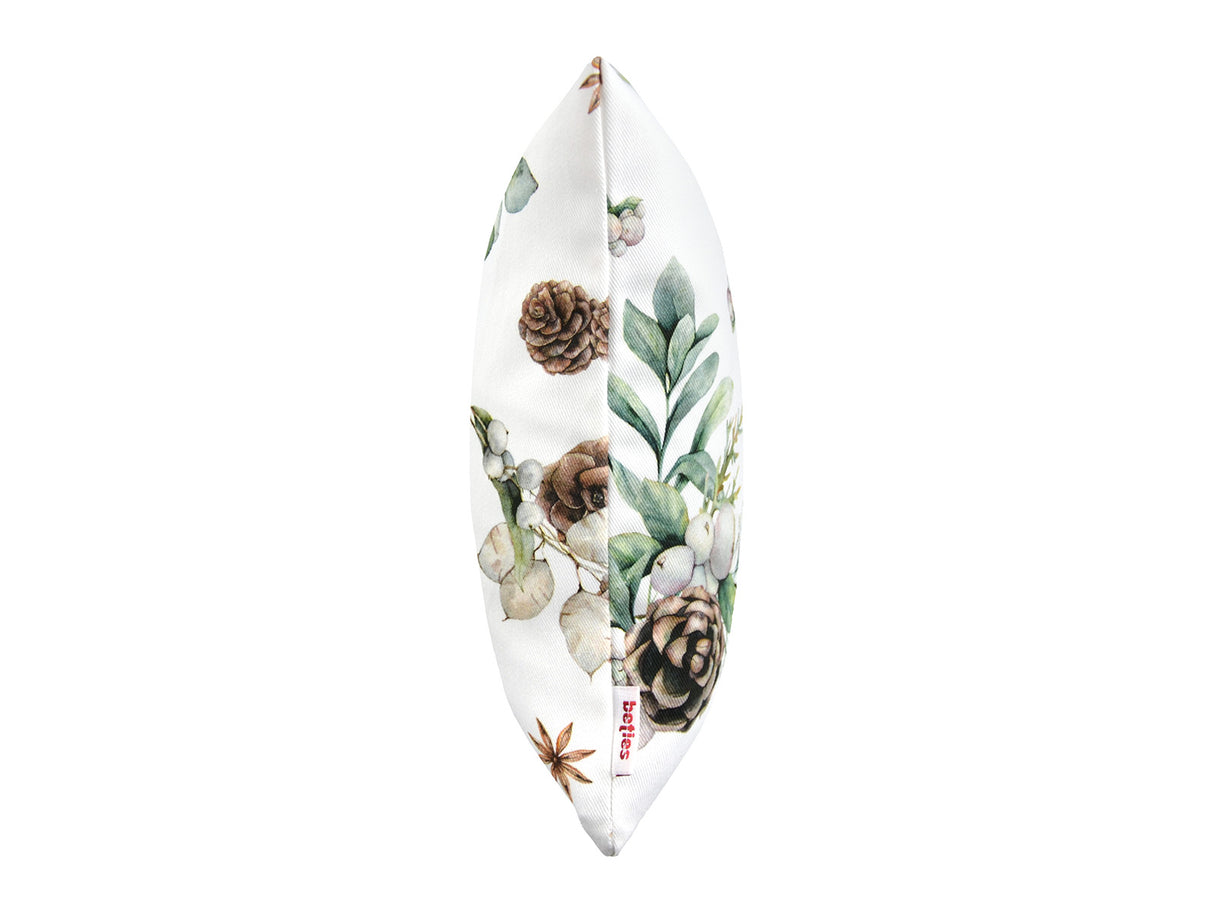 Kissenhuelle ca. 25x35 cm seitliche Ansicht– Winterdeko mit Tannenzapfen – 100% Baumwolle – aus der beties Kollektion, Magie des Winters "Moggl"