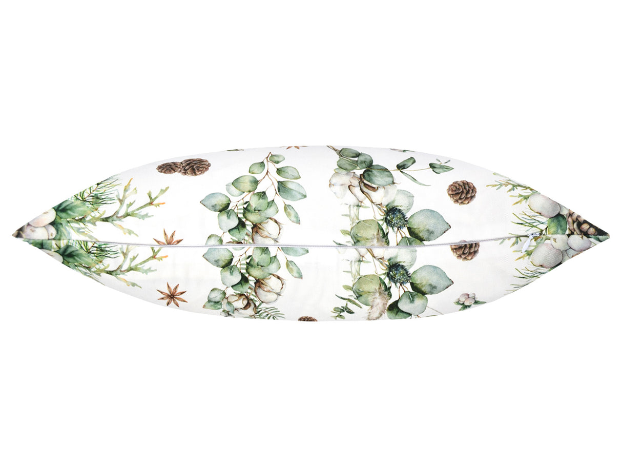 Weisse Kissenhuelle ca. 50x50 cm Ansicht von unten mit Reissverschluss – Winterdeko mit Tannenzapfen – 100% Baumwolle – aus der beties Kollektion, Magie des Winters "Moggl"