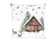 Weisse Kissenhuelle ca. 50x50 cm – Winterdeko mit Hütte und Rehen – 100% Baumwolle – beties Magie des Winters "Moggl-Hütte"