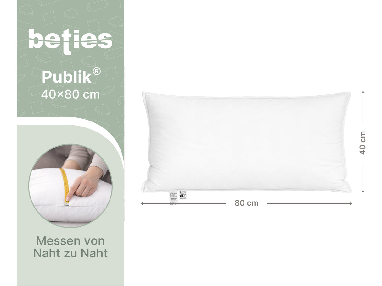  beties Publik Federkissen Kopfkissen 40x80 cm – Masszeichnung mit Breite und Hoehe in Zentimeter 