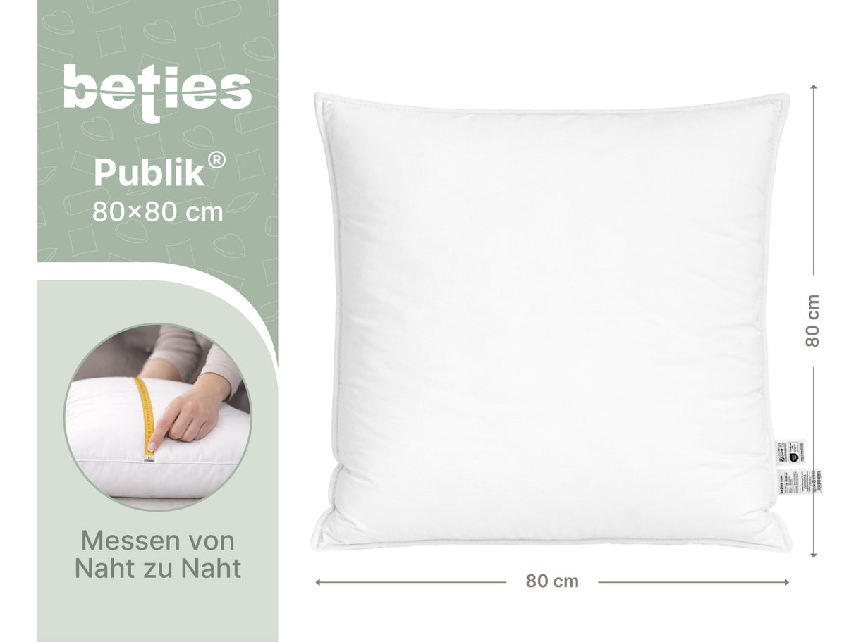  beties Publik Federkissen Kopfkissen 80x80 cm – Masszeichnung mit Breite und Hoehe in Zentimeter 