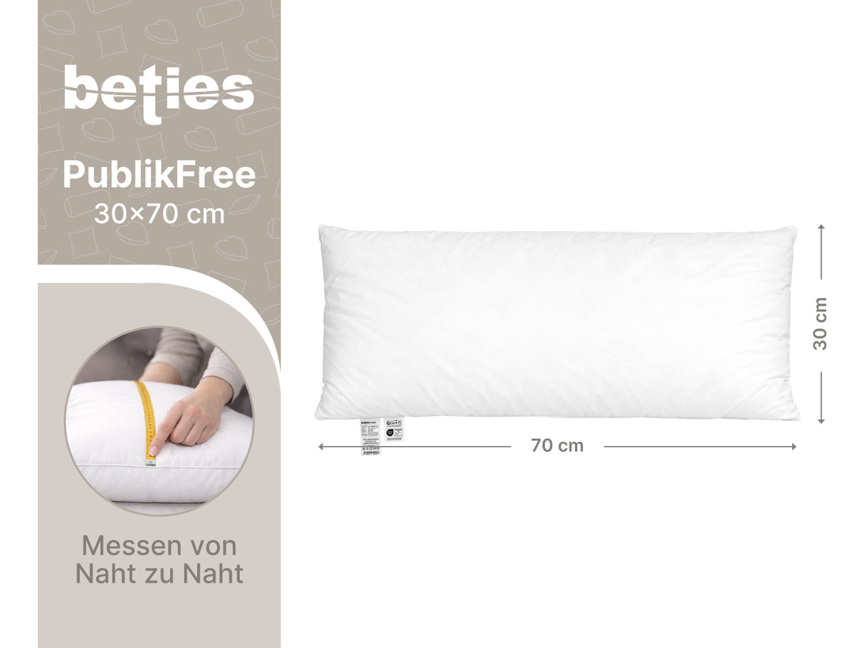 beties PublikFree Polyesterflocken Füllkissen 30x70 cm – Maßzeichnung Breite 30 cm Höhe 70 cm, veganes Füllkissen Nackenkissen ohne Federn, Kissenbezug Baumwolle