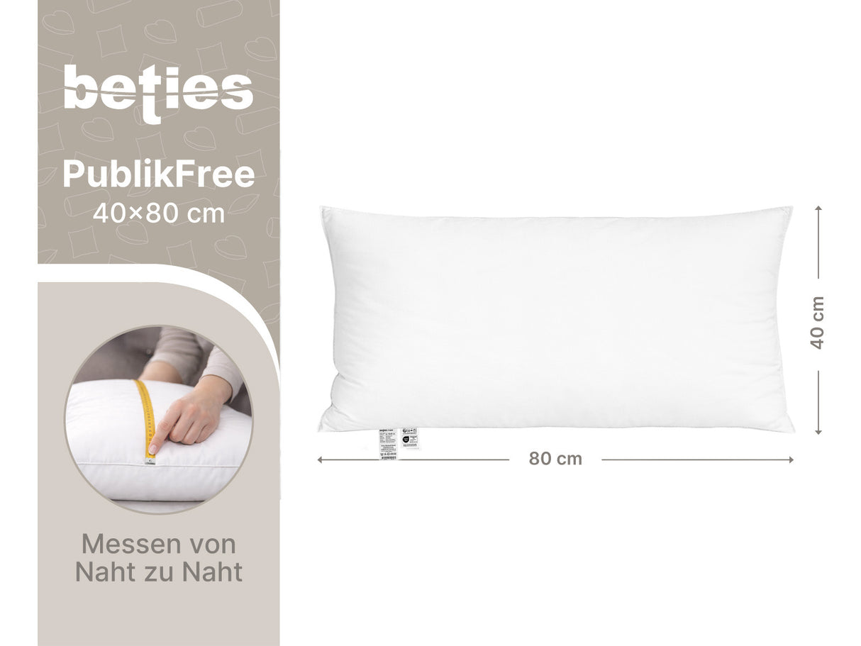 beties PublikFree Polyesterflocken Kopfkissen 40x80 cm – Maßzeichnung Breite 40 cm Höhe 80 cm, veganes Schlafkissen