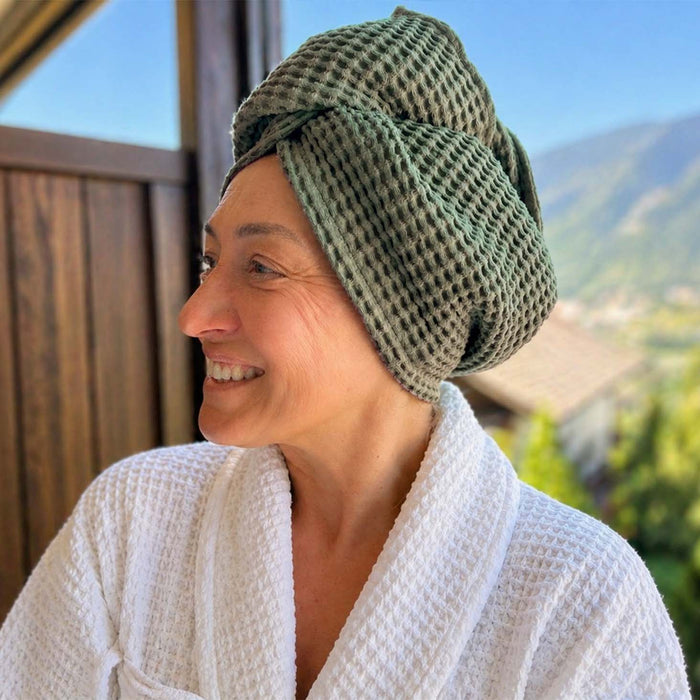 Haarturban salbai-grün Waffelpique Baumwolle-Leinen-Mix aus der beties Serie "PUR.NATURE millieu.
