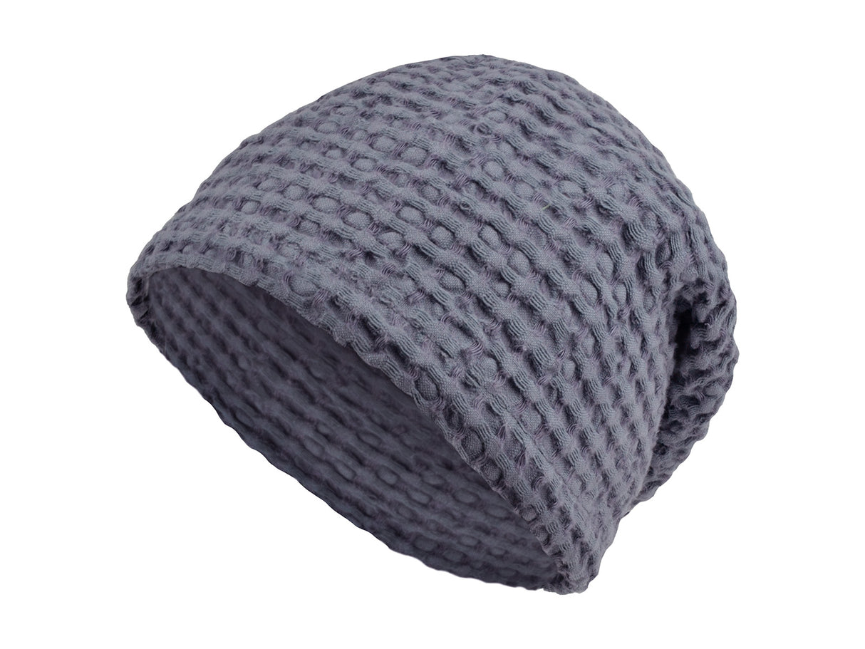 Sauna-Beanie von vorne in der Farbe Fjord-blau One-Size Unisex aus Waffelpique Baumwoll-Leinenmix von beties aus der "PUR.NATURE" Serie.
