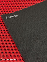 Stoffvorderseite: Roter 3D-Waben-Stoff, Stoffrueckseite: Schwarzer Fleece.